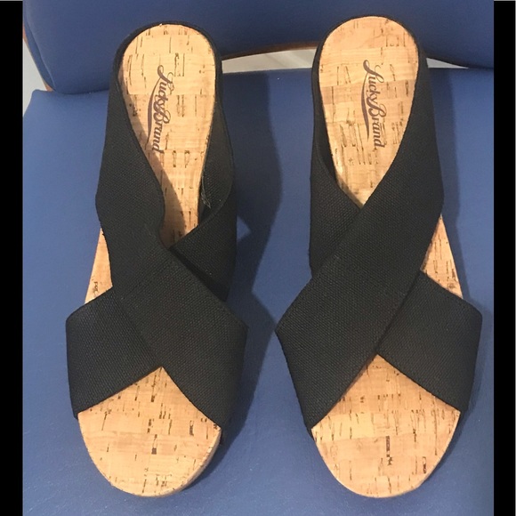 NWOT Lucky Brand LK Miller2 black woven platform cork wedge slip-on - Picture 3 of 15